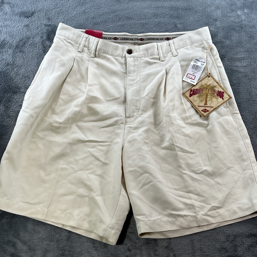 NWT Caribbean Joe Classic Sand Chino Shorts Rayon Poly Blend Resort/Golf Size 36